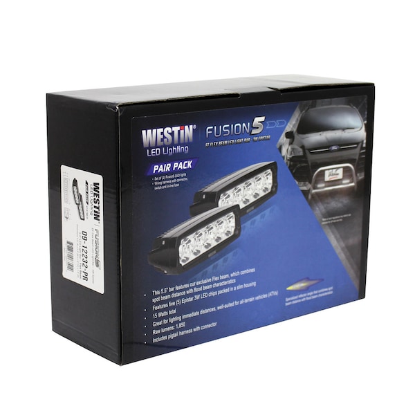 Westin Automotive FUSION5 LED LIGHT BAR SINGLE ROW 5.5IN FLEX W/3W EPISTAR (SET OF 2) BLACK , HARNESS & BRACKETS INCL 09-12232-PR - main